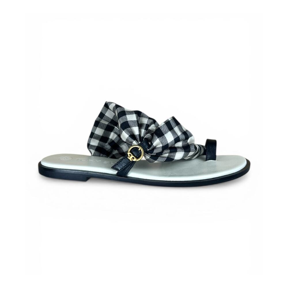 Tory Burch Selby Gingham Scarf Sandals Toe Ring Slides Size 6.5